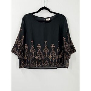 World Market Art Deco Beaded top Womens L/XL boho festival semi sheer vacation